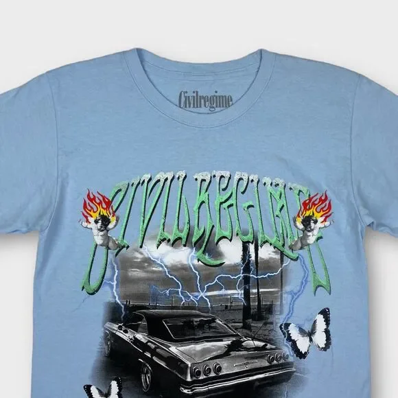 Civil Regime T Shirt Mens Small Civil Cruise Blue Lowrider Graphic Flame Hip Hop - Picture 5 of 12